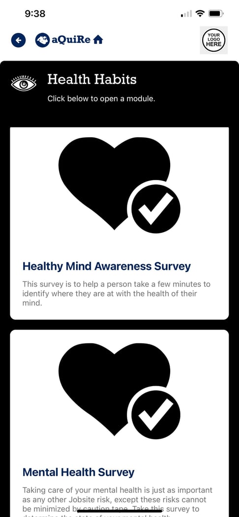 CAHill Tech. Mental health surveys on the aQuiRe application.